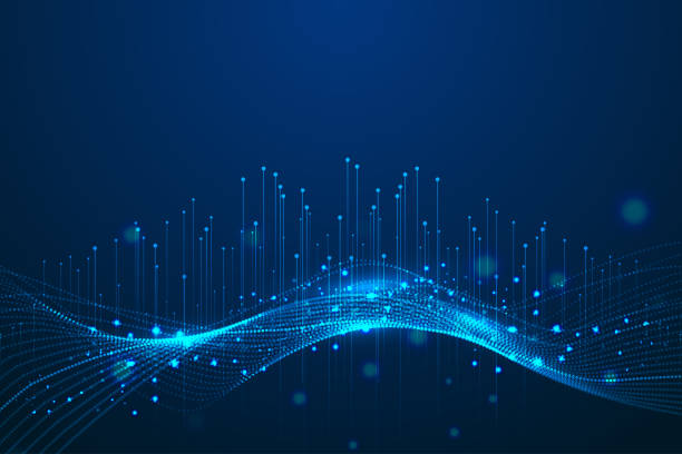 Dots and lines penetrate upward through particle trajectory network technology and speed sense background